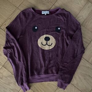 Vintage Wildfox Couture Pullover Beach Baggy Jumper Purple Teddy Bear Size Small