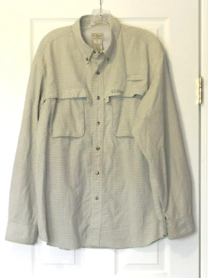 LL Bean Men's Size L Reg Tan/Green Plaid BF w/Collar Vented LS Shirt Item OXYO9 - Image 1 of 2