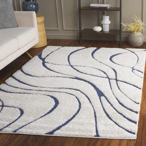 Florida Shag Collection Area Rug - 6' x 9', Cream & Blue, Non-Shedding & Easy... - Picture 1 of 6
