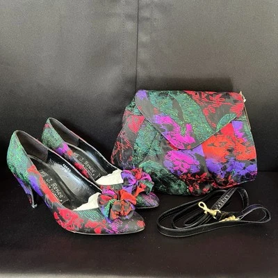 De colección 1989 J Renee Couture Satén Seda Tacones y Bolso de Mano/Hombro a Juego 7 Nuevo con Etiquetas Foto 1 de 4