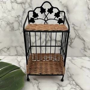 Mini libreria vintage anni 90 metallo rattan decorazione mensola foglie edera casetta espositore - Foto 1 di 6
