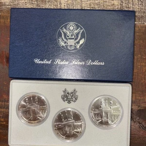 1984 U.S. Mint Olympic Silver Dollar P D & S UNC 3 Coin Set w/ COA & Box - Picture 1 of 4