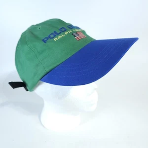Neu Polo Sport Ralph Lauren Riemen hinten verstellbar 90er Vintage Mütze Kappe. Flagge - Bild 1 von 11
