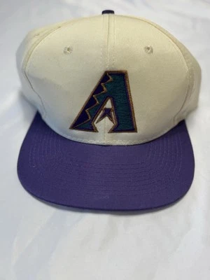 Vintage MLB Arizona DiamondBacks Logo 7 SnapBack White Hat Cap Purple Bill - Image 1 of 4