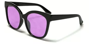 NEW BLACK FRAME ROUND CAT EYE STYLE SUNGLASSES PURPLE LENS FASHION RETRO 11020 - Picture 1 of 1