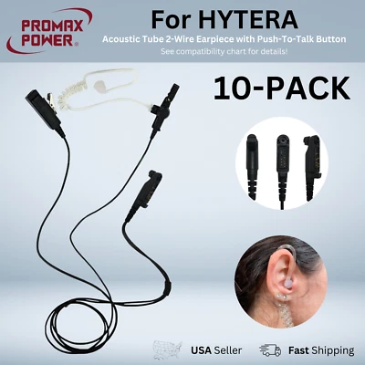 10x PTT Acoustic Tube 2-Wire Earpiece for Hytera Radios PD600, PD602G, PD682 - Image 1 of 4
