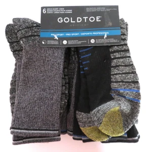 Mens GOLD TOE Pro Sport 6 Pairs Crew Socks Shoe Size 6-12.5 Black/Gray NWT - Picture 1 of 6
