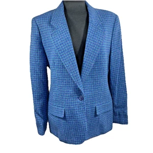 Pendleton Womens 1 Button Tweed Blazer Sz 14 Blue 100% Wool Jacket USA Purple - Picture 1 of 8