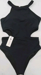 Holipick Swimsuit Womens Sz Medium NWT Black One Piece Mesh Cut Out High Cut Leg - Picture 1 of 15