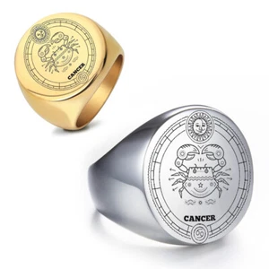 CANCER Talisman Seal Zodiac Constellation Ring Stainless Steel Cancer Star Ring - Picture 1 of 11