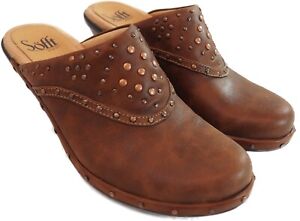 Sofft 1009575 Women's Brown Leather Studded Mule Clog Shoe Size 6 1/2 M