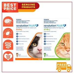 Revolution Plus for All Sizes Cats 6 Pipettes Heartworm Flea Tick Prevention - Picture 1 of 4