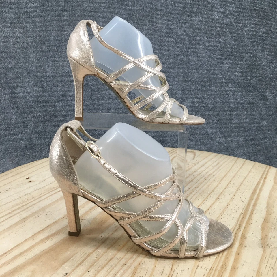 Adrianna Papell Sandals Womens 7 M Gladiator Silver Leather Heels Casual Open - Image 1 of 4