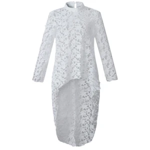 Top largo para mujer con volantes dobladillo hueco blusa de cóctel crochet irregular - Imagen 1 de 10