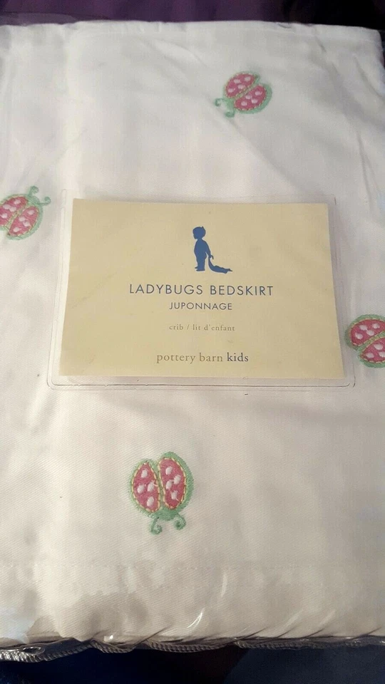 New Pottery Barn Kids LADYBUGS Crib SKIRT Embroidery girl bedskirt Adorable! - Image 1 of 4