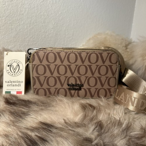 Tracolla Valentino Orlandi doppia zip nuova con etichetta tortora chiaro disegnata in Italia