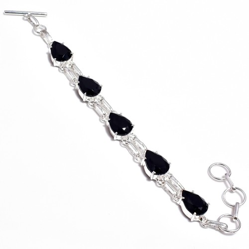 VALENTINO Bracciale gioiello in argento sterling 925 fatto a mano con pietre preziose spinello nero misura 7 8"
