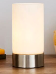 Glass Table Lamp Nickle Base 20CM Bedside Lounge Light Shade Tube & Free Bulb