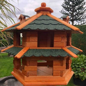 Villa per uccellini Darlux L esagonale bipiano legno voliera punto foraggio marrone/verde