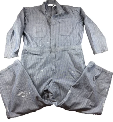 Vintage Walls Master Made Herringbone Denim Coveralls L Workwear USA Paint Stain - Image 1 of 4