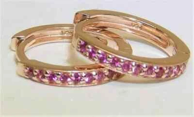Женские серьги-кольца круглой огранки с темно-розовым сапфиром 14 карат из розового золота 1 карат - Изображение 1 из 3
