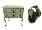 French Provincial White Crackled Chest of Drawers Wood with Mirror Florentine 