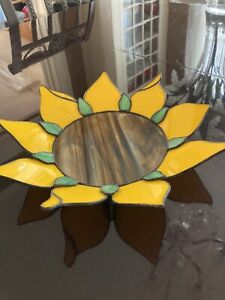 Stained Glass Sunflower Decorative Centerpiece Dish Handcrafted Usa By Studio27
