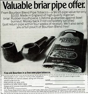 1972 Vintage Print Ad Valuable briar pipe tobacco offer Bourbon blended - Picture 1 of 2