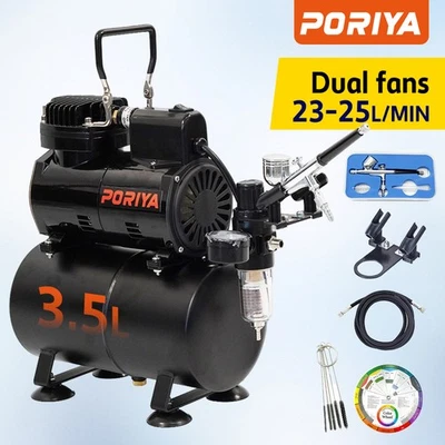 PORIYA Airbrush Compressor Dual Fan Kit 3.5L Air Tank Compressor for Makeup - image 1 of 4