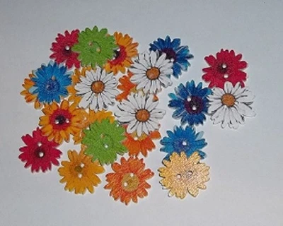 New 23 Wood  Flowers  2 Hole Button Craft  Scrapbooking etc.  New  GA - Image 1 of 2