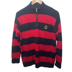 Suéter Lauren Ralph Lauren 1/4 Cremallera Rojo Azul Marino Rayas Dorado Cresta Preppy Informal S - Imagen 1 de 6