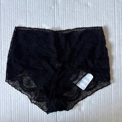 Felina 女式黑色蕾丝棉莫代尔弹力高帮内裤,尺寸 1X-2X — 第 1/4 张图片