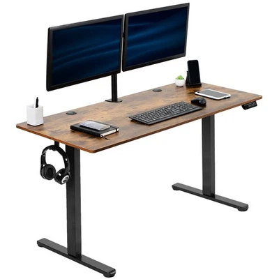 VIVO Electric 55"x 24" Sit Stand Desk, Rustic Vintage Brown Top, Black Frame - Image 1 of 4