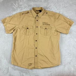 Camisa Harley Davidson Hombres XL Abotonada Estilo Militar Mezcla de Lino Motociclista Calavera - Imagen 1 de 8