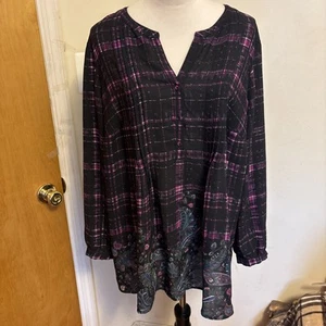 NWT Daniel Rainn DR 2 Women’s Plus Mixed Media Blouse Plaid Tunic Top 2X Multi - Picture 1 of 6