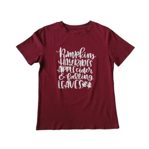 Maroon Red Short Sleeve Pumpkins and Hayrides Graphic Print Tee Women's Medium - Picture 1 of 8