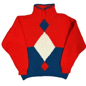 Vintage Colorful Diamond Pattern Chunk Knit Sweater XL - Picture 1 of 7