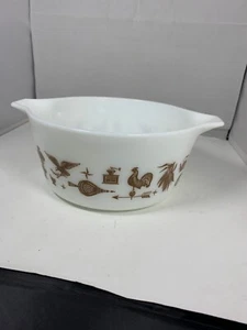 Vintage Pyrex Early American 1 1/2QT. Cinderella Casserole Dish 474B White/Brown - Picture 1 of 13