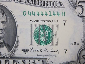 1988A $5 G44444144H *Angel 4's Seq Buy Option *Uncirculated - Picture 1 of 7