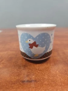 Vintage Ceramic Duck Goose RED Bow Ribbon Coffee Tea Cup White Blue SMALL SEE - Picture 1 of 9