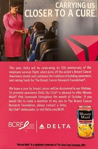 DELTA AIR LINES Sky Club Handout Ad BCRF Coca-cola Minute Maid Pink Lemonade - Picture 1 of 1