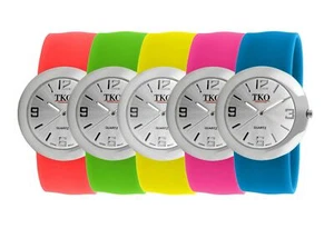 TKO Women Fashion Metal Slap Watch, Hypoallergenic Silicone Slip-On Bracelet - Picture 1 of 11