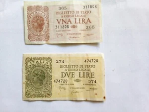 UNA BANCONOTA da 1 Lira + una banconota da 2 Lire del 1944 Di Cristina Cavallar - Foto 1 di 2