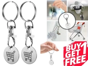 2 Trolley Coin Keyring Removable Supermarket £1 Pound Shopping Cart Token Holder - Picture 1 of 15