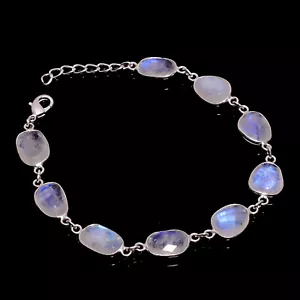 AAA Natürlicher Regenbogen Mondstein Edelstein 925 Sterlingsilber Armband 7-8" - Bild 1 von 4