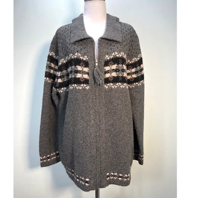Винтажный шерстяной кардиган Maurices Shetland свитер женский большой серый Fair Isle на молнии - Изображение 1 из 4