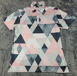 Yatta Golf Polo Shirt Mens L Pink Geometric Birdie Dropper Performance Stretch - Picture 1 of 9