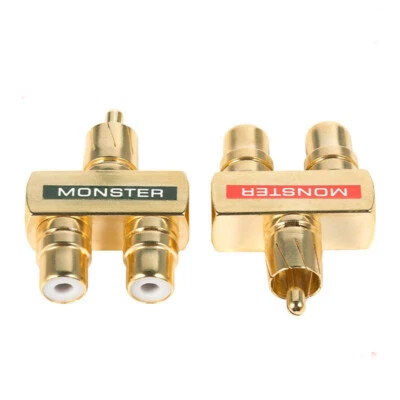 2 Gold Plated AV Audio Splitter Plug RCA Adapter 1 Male to 2 Female F connector - Image 1 of 2