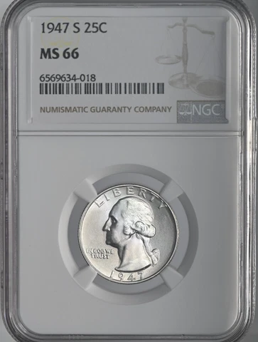 1947-S 25C WASHINGTON SILVER QUARTER NGC MS66 #6569634-018 GEM MINT STATE Cover