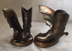 Vintage Brass Cowboy Boot and Spur Bookends Trophy Craft - Picture 1 of 7